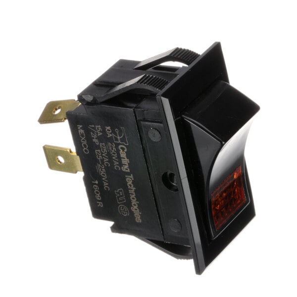 A black Tri-Star lighted rocker switch with a red light.
