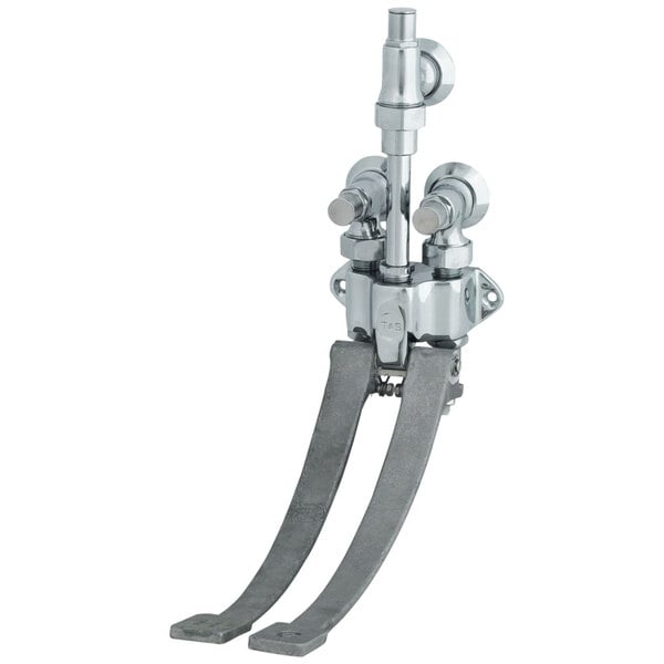 A T&S double pedal valve with metal handles.