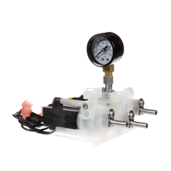 A white plastic FBD Co2 gas module with a pressure gauge.