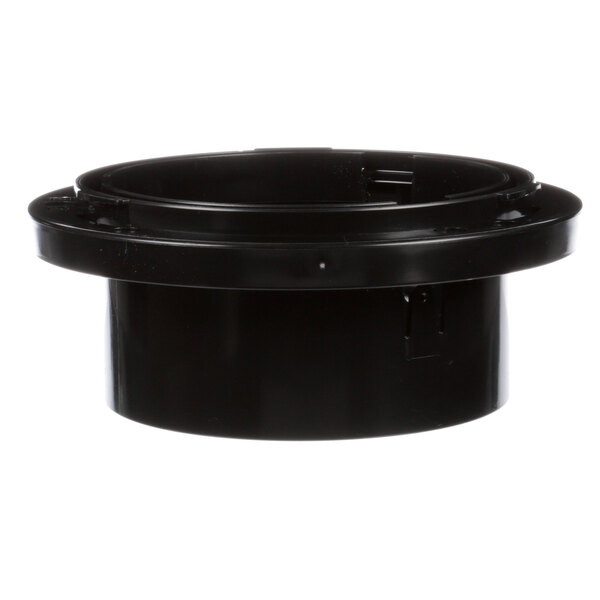 A black round plastic bowl with a hole in the middle and a black ring around the hole.