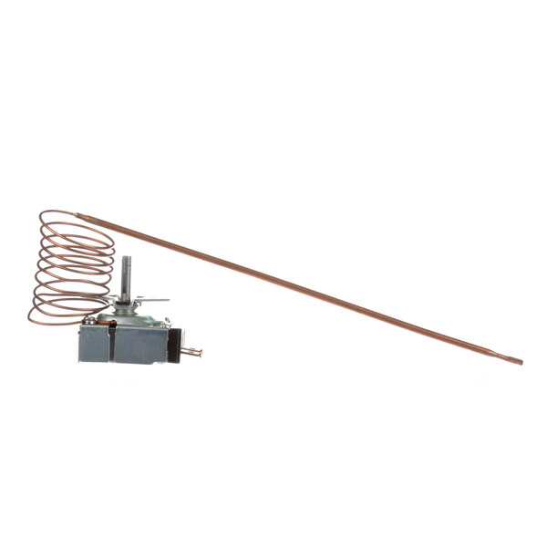 A Southbend griddle thermostat with a long copper wire and metal rod.