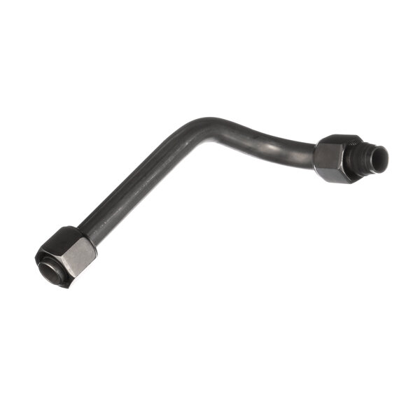A black hose with a metal nut on the end.