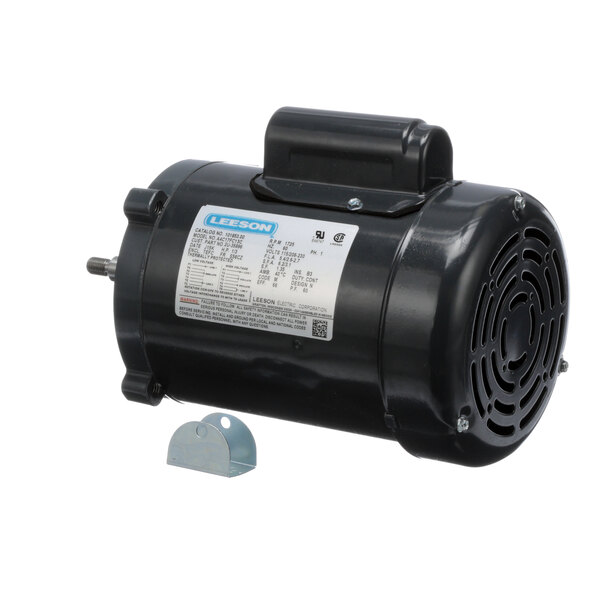 A black electric motor with a white label.
