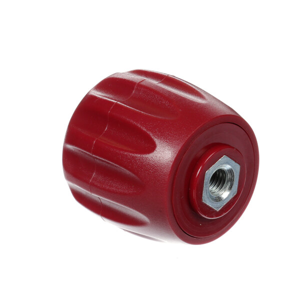 A red plastic Berkel knob with a nut on it.