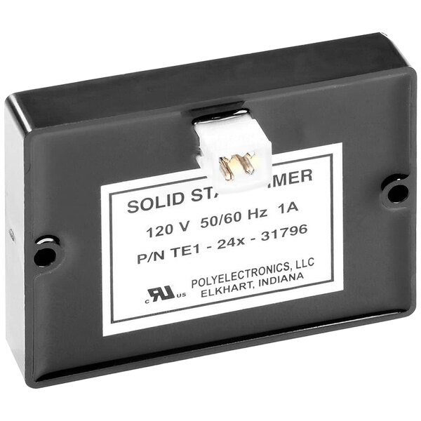 A black rectangular Cornelius solid state timer with a white label.
