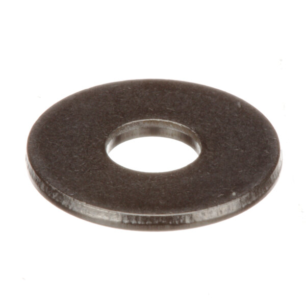 A close-up of a Vulcan round metal washer with a black surface.