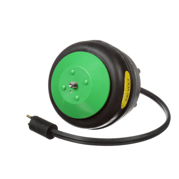A green and black Norlake evaporator fan motor with a green cord.