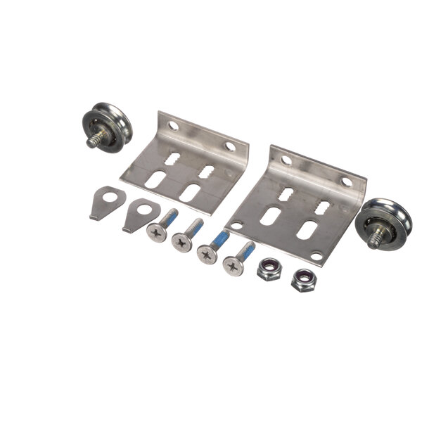 A Beverage-Air roller repair kit with two stainless steel brackets, nuts, and bolts.