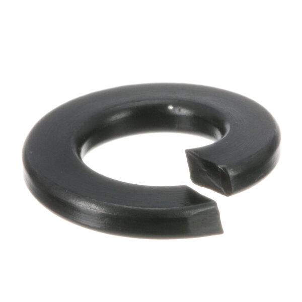 A black rubber washer with a hole in it.