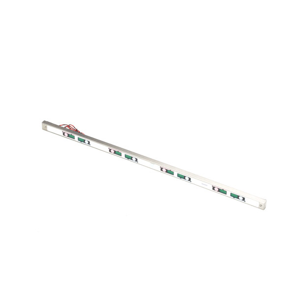 A long white metal bar with green and red lights.
