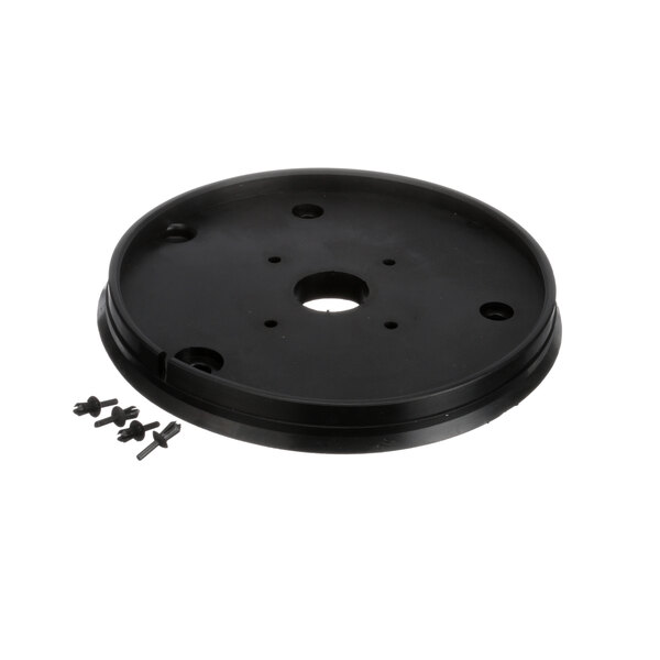 A black circular Zumex Multi Led Tray Support with screws and nuts.