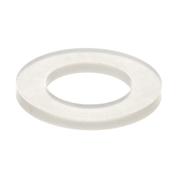 A white round rubber washer with a hole in the center.