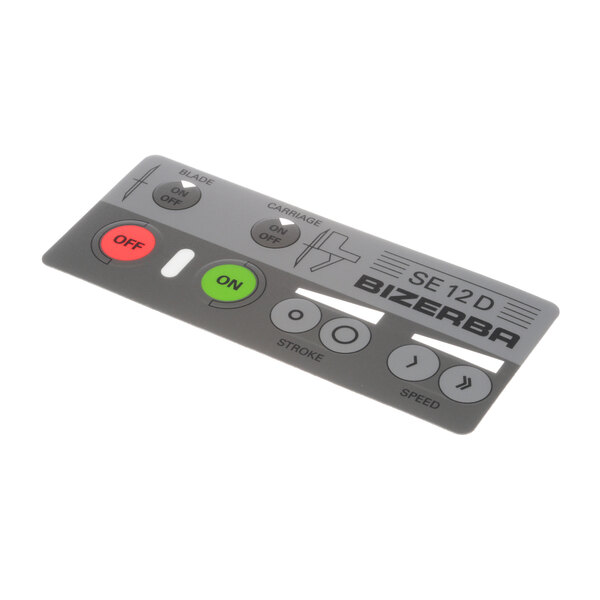 A grey rectangular Bizerba Deco Foil remote with red and green buttons.