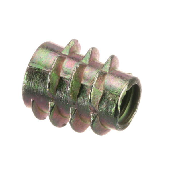 A metal screw with a metal nut on a Norlake insert.
