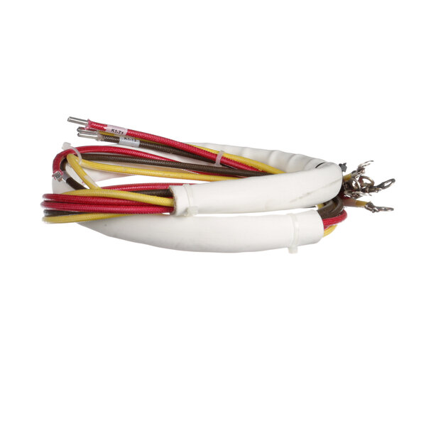 A Groen heater harness with white and yellow wires, and red and white wires.