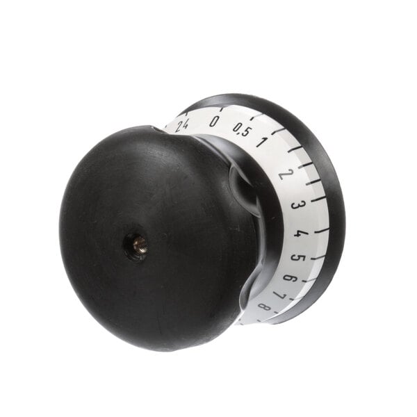 A black and white Bizerba rotary knob with white numbers on a black dial.