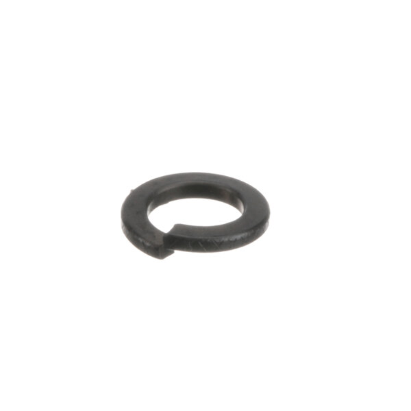 A black round lock washer with a hole in the center on a white background.