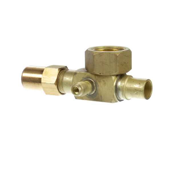 A close-up of a Vogt brass Rota-Lock valve with a brass handle.