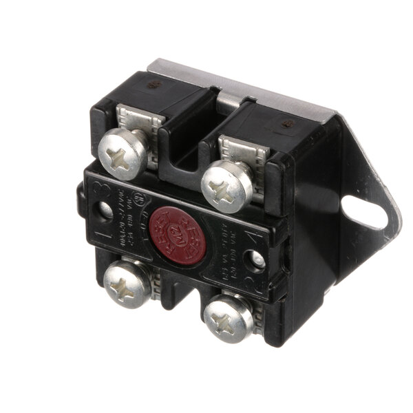 A black and red Wilbur Curtis high limit reset with two red buttons.