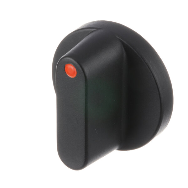 A black knob with a red dot.