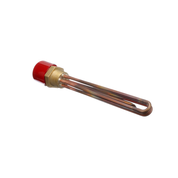 A copper heating element with a red cap.