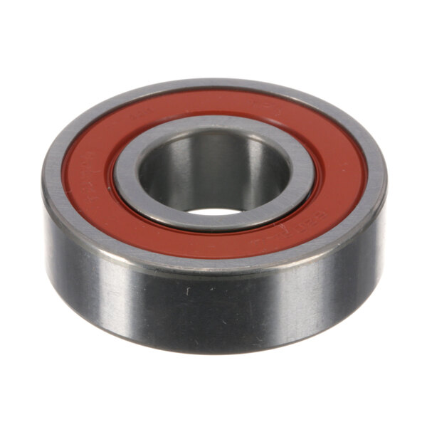 A close-up of a Globe ball bearing with a red rubber seal.