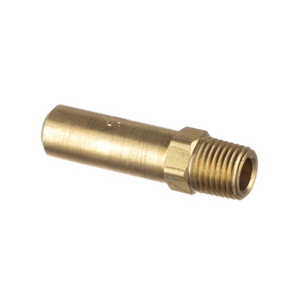 A brass threaded pipe fitting with a thread.