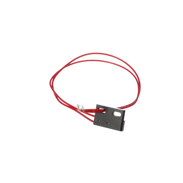 A black rectangular Henny Penny magnet sensor with red wires.