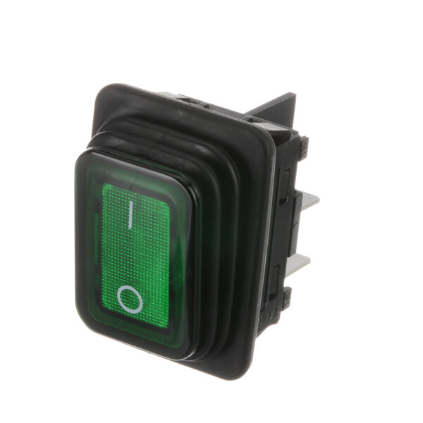 A green on/off switch with white text.