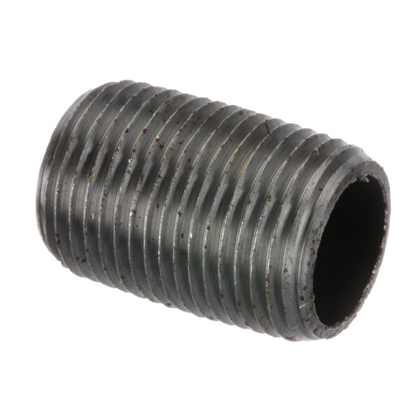A close-up of a black Vulcan threaded pipe.