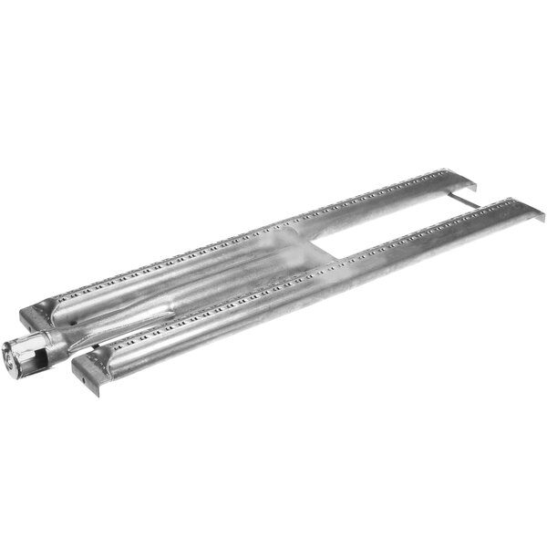 A stainless steel APW Wyott convection oven burner tube with a metal frame and holes.