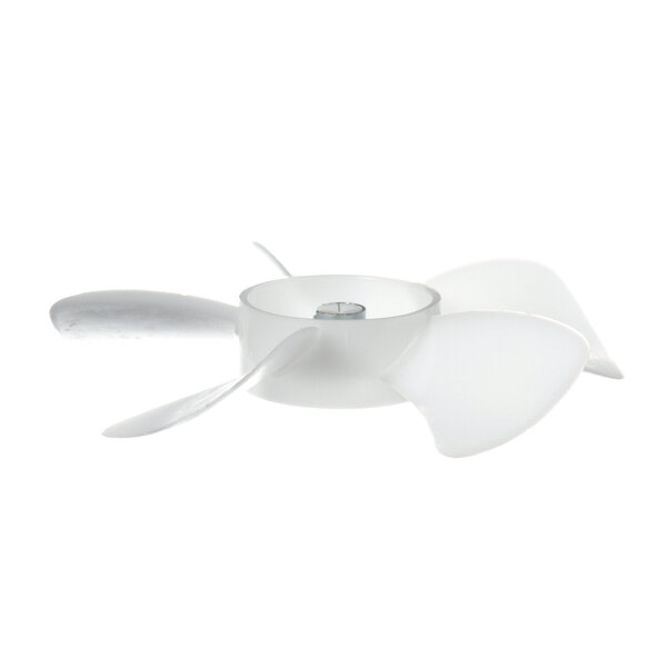 A white plastic fan blade with four blades.