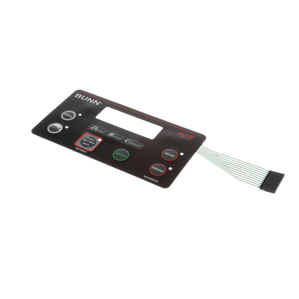 A black rectangular Bunn touch pad with red and green buttons.