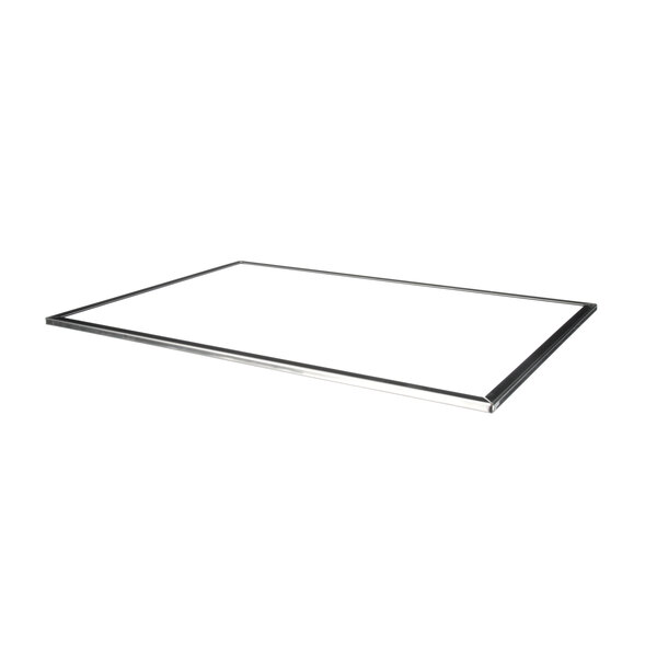 A white rectangular glass shelf with black border.