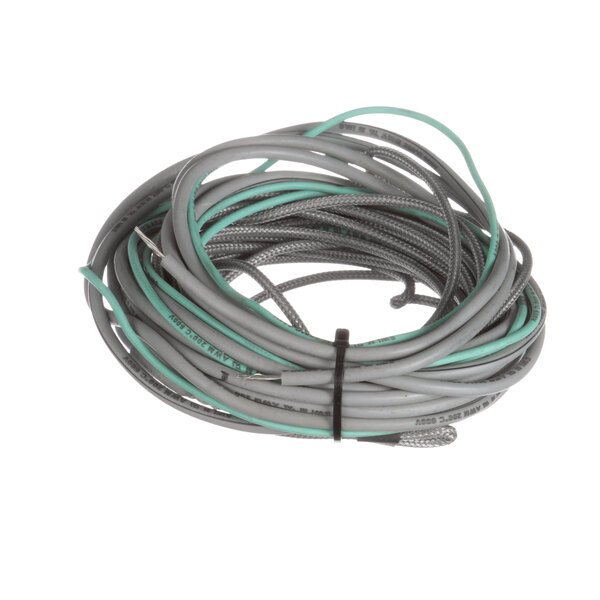 A coil of grey and green cables.