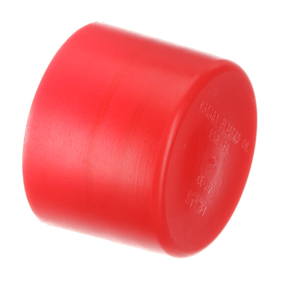 A red cylinder with text on it, the Vulcan 00-719028 Pipe Cap.