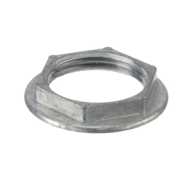 An aluminum Beverage-Air lock nut with a steel ring.