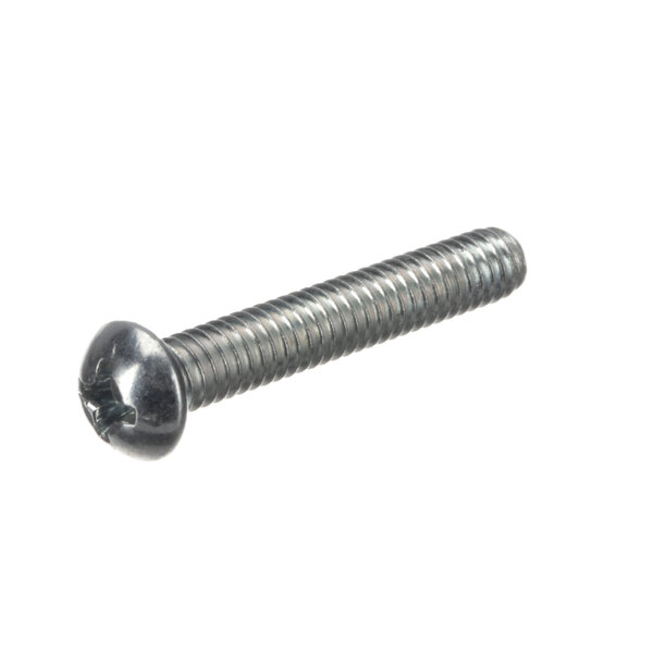A close-up of a Cleveland pan head screw with a white zinc finish.