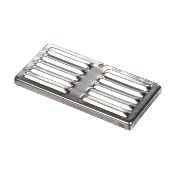 A stainless steel Robot Coupe vent cover with holes and bars.