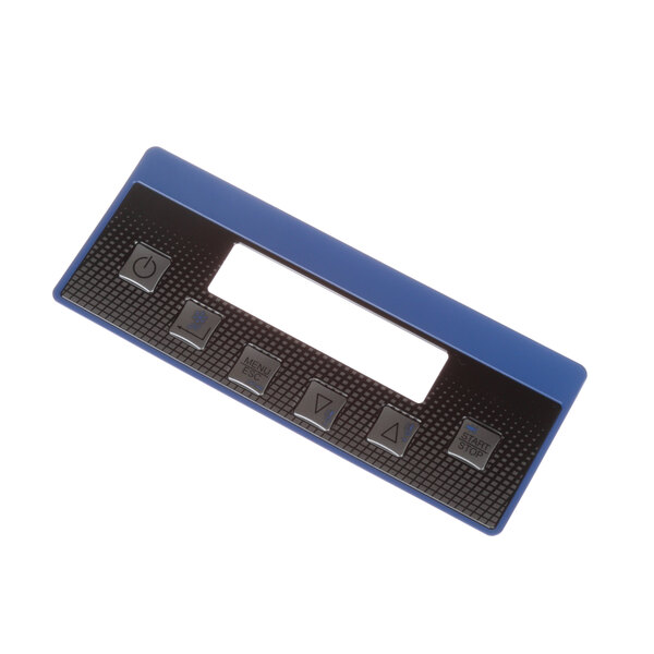 A rectangular blue and black device with four buttons.