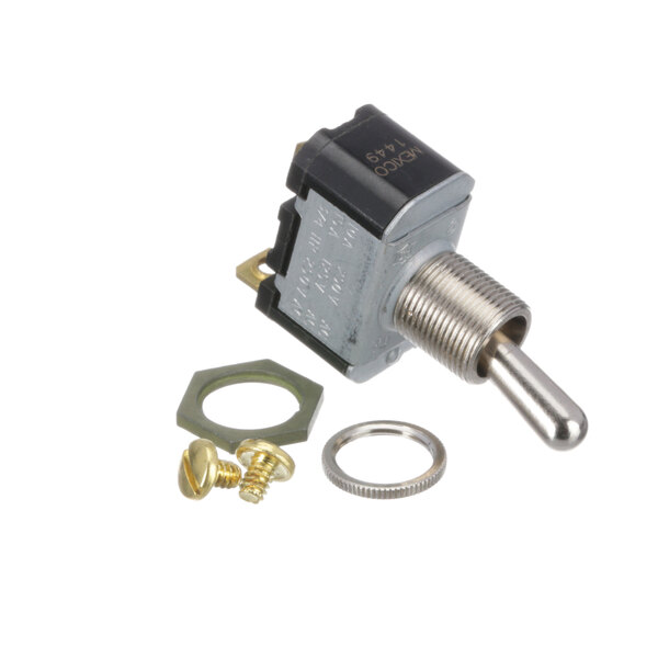 A Market Forge 10-5022 toggle switch with a screw and nut.