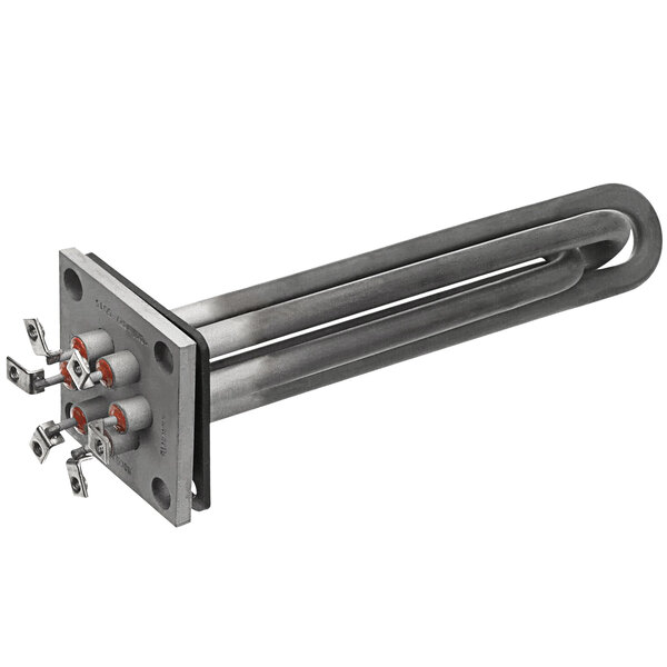 A Crown Steam 208V convection oven heating element assembly with a black rubber gasket on a metal rod.
