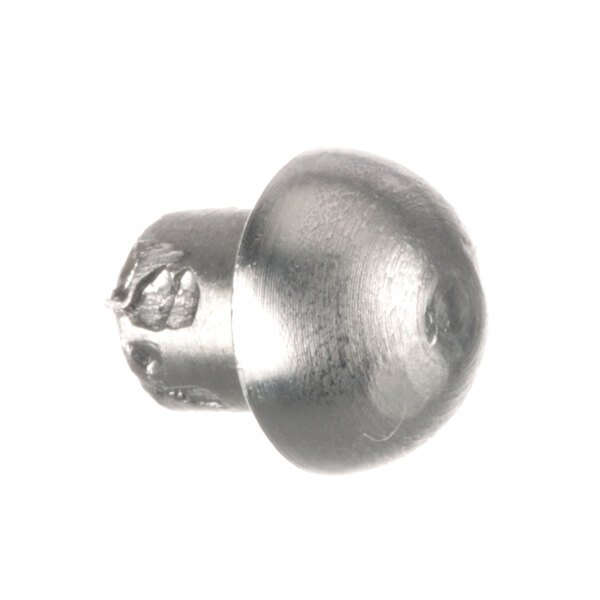 A close-up of a silver metal pin with a metal ring on one end.