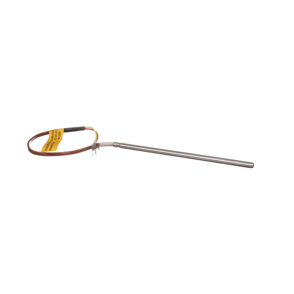 A Cleveland K Type thermocouple with a yellow tag on a brown wire.