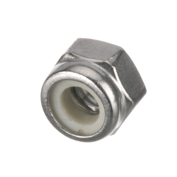 A close-up of a Fisher stainless steel nut.