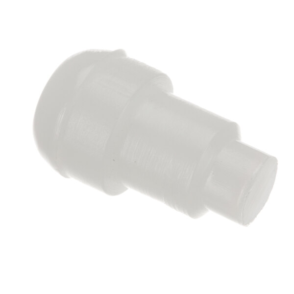 A white plastic Globe screw with a round top.