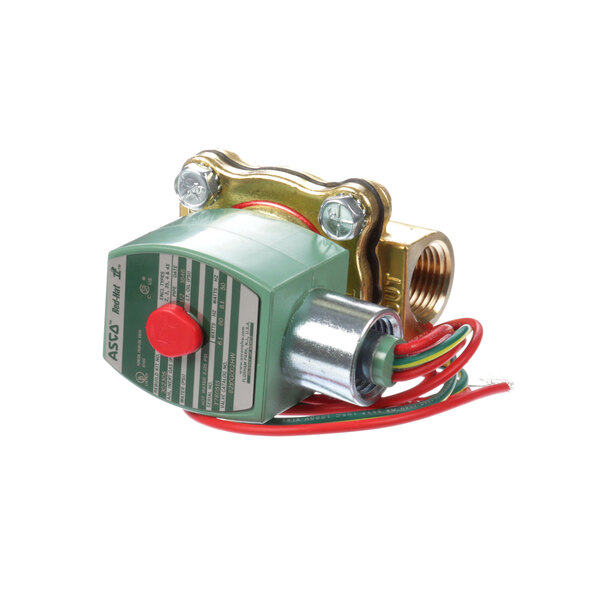 A green Insinger solenoid with red wires.