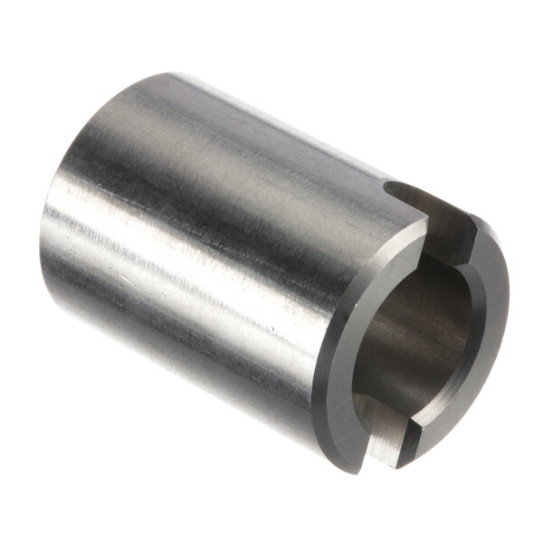 A stainless steel Lincoln coupling sleeve with a hole in the middle.