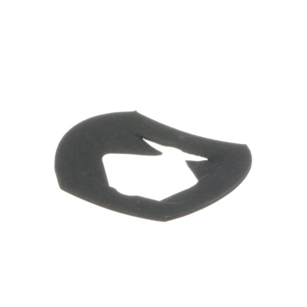 A black rubber clip with a white background.