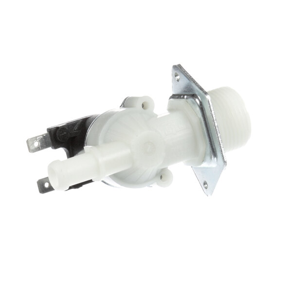 A white plastic Henny Penny solenoid valve with metal parts.